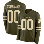 Custom Olive Cream Long Sleeve Salute To Service Authentic Football Jersey