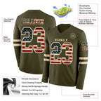 Custom Olive Vintage USA Flag-Cream Long Sleeve Salute To Service Authentic Football Jersey