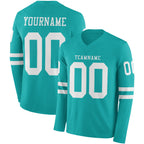 Custom Aqua White Long Sleeve Authentic Football Jersey