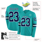 Custom Aqua Navy-White Long Sleeve Authentic Football Jersey