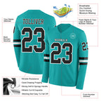Custom Aqua Black-White Long Sleeve Authentic Football Jersey