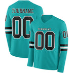 Custom Aqua Black-White Long Sleeve Authentic Football Jersey