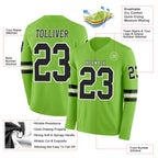 Custom Neon Green Black-White Long Sleeve Authentic Football Jersey