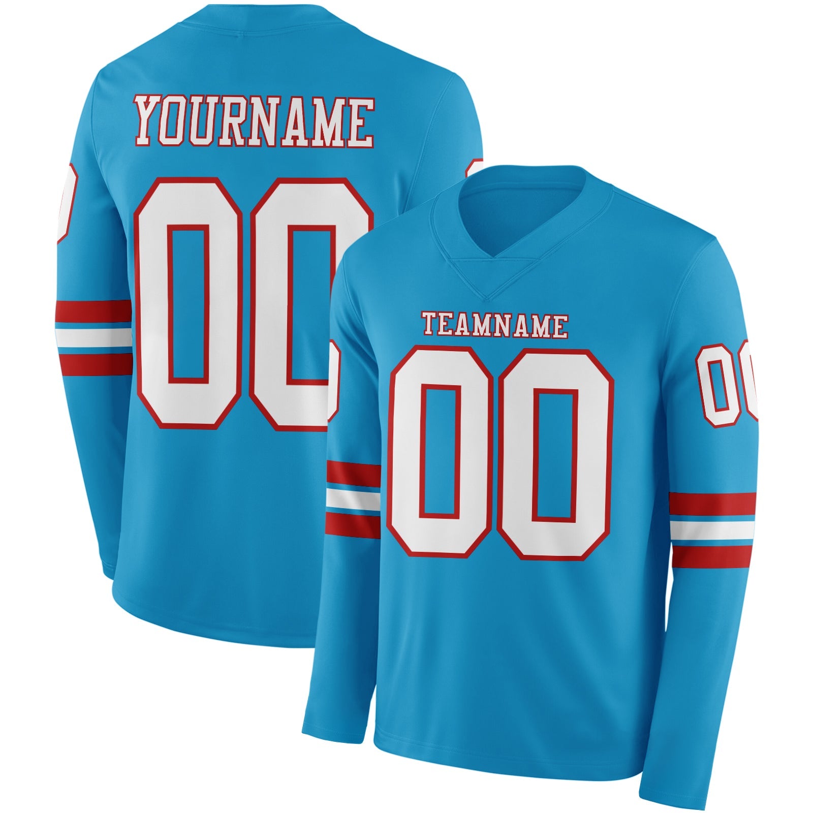 Custom Panther Blue White-Red Long Sleeve Authentic Football Jersey