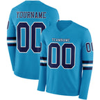 Custom Panther Blue Navy-White Long Sleeve Authentic Football Jersey
