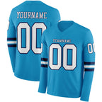 Custom Panther Blue White-Navy Long Sleeve Authentic Football Jersey