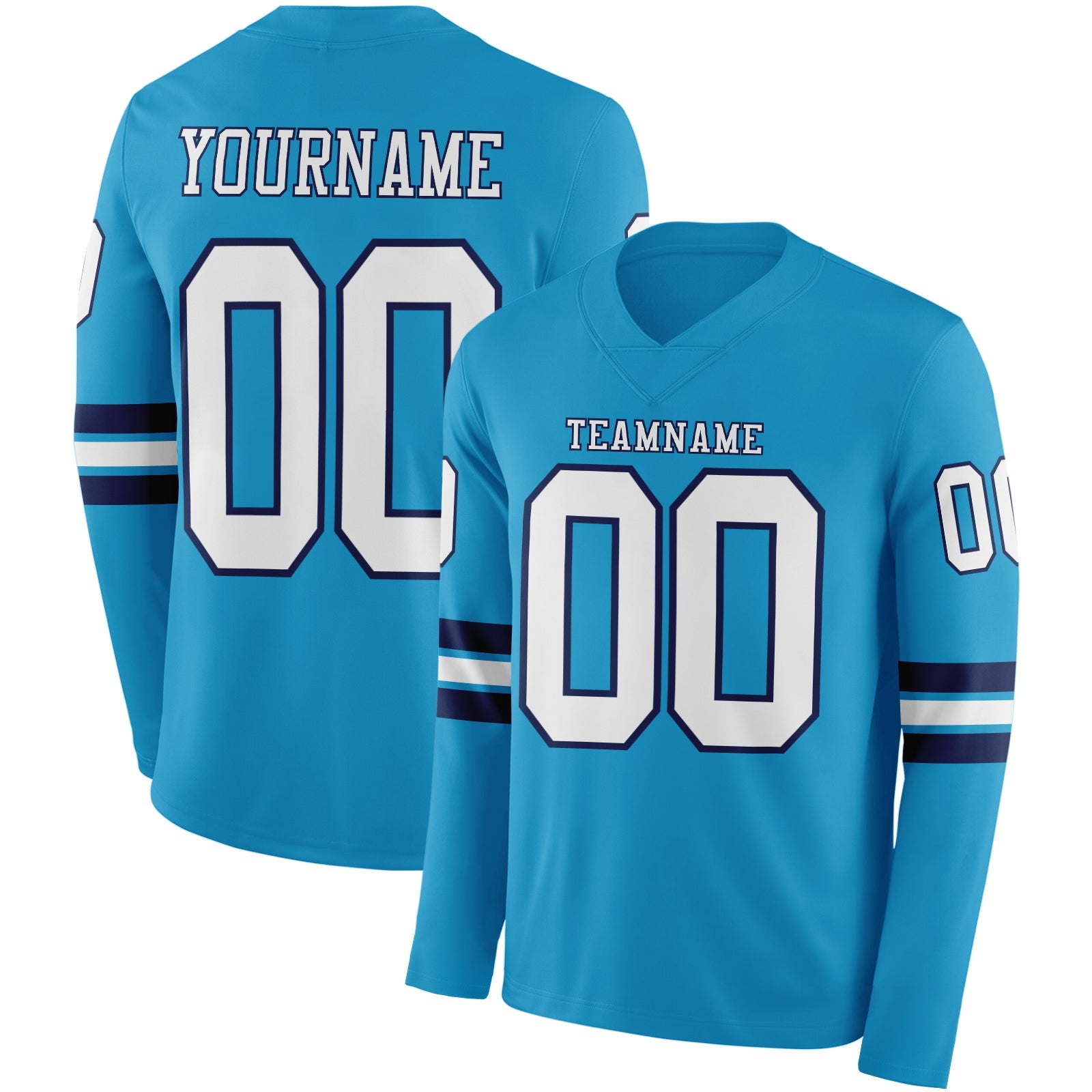 Custom Panther Blue White-Navy Long Sleeve Authentic Football Jersey