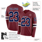 Custom Burgundy Navy-White Long Sleeve Authentic Football Jersey