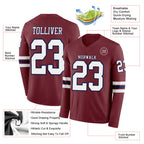 Custom Burgundy White-Navy Long Sleeve Authentic Football Jersey