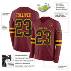 Custom Burgundy Black-Gold Long Sleeve Authentic Football Jersey