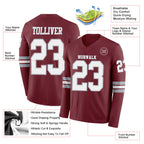Custom Burgundy White-Gray Long Sleeve Authentic Football Jersey