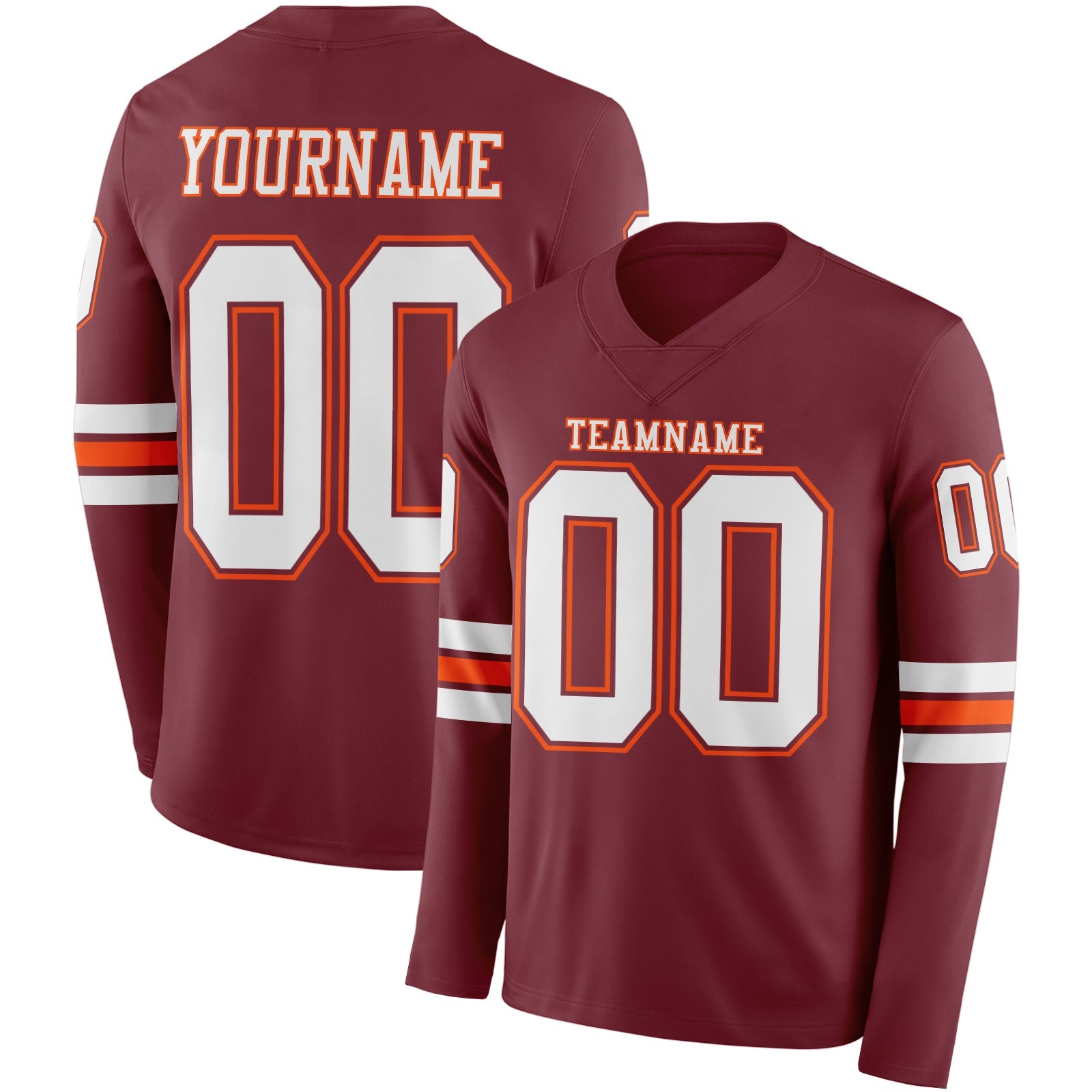Custom Burgundy White-Orange Long Sleeve Authentic Football Jersey