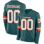 Custom Midnight Green White-Orange Long Sleeve Authentic Football Jersey