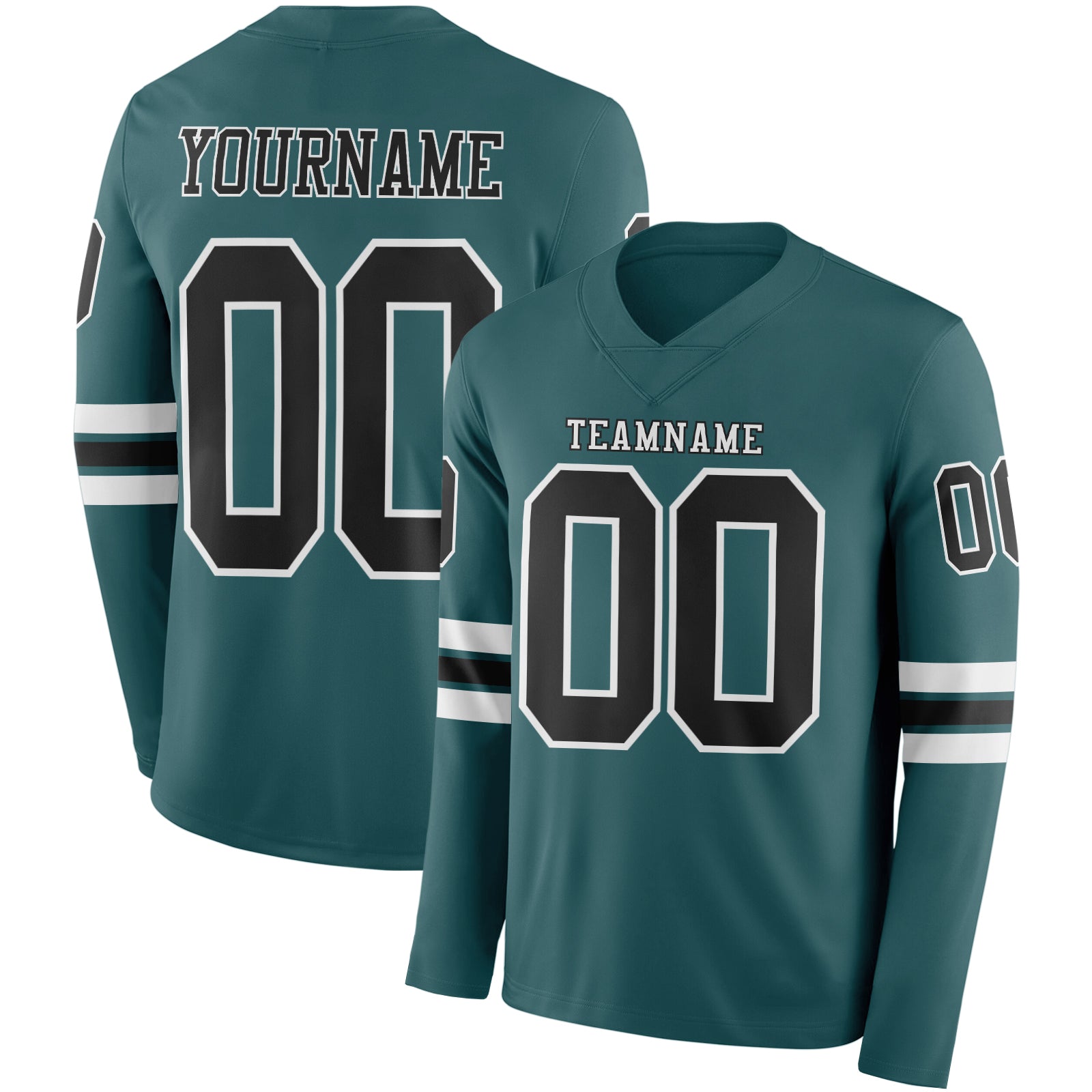 Custom Midnight Green Black-White Long Sleeve Authentic Football Jersey