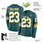 Custom Midnight Green White-Gold Long Sleeve Authentic Football Jersey