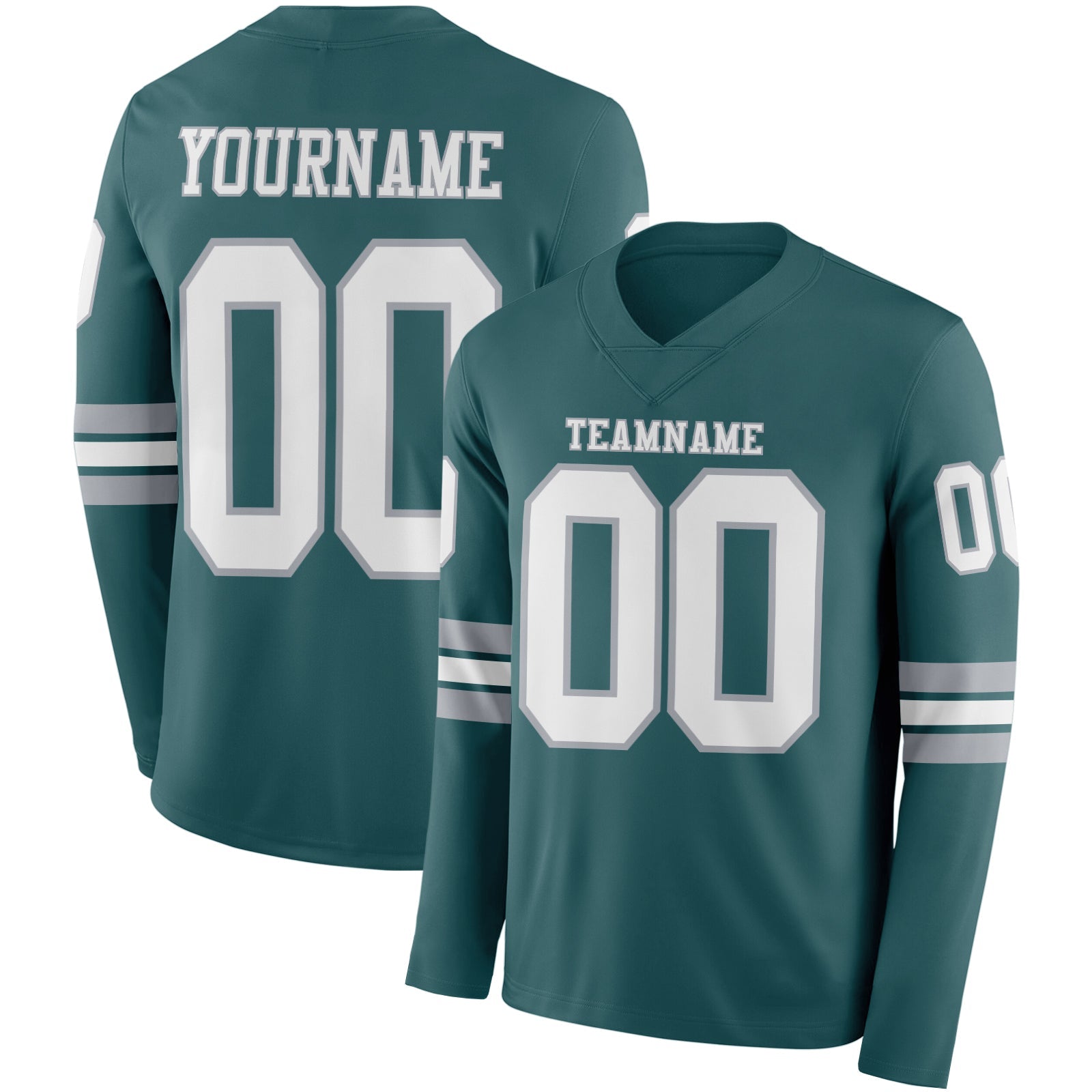 Custom Midnight Green White-Gray Long Sleeve Authentic Football Jersey