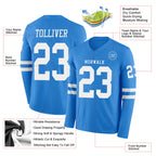 Custom Powder Blue White Long Sleeve Authentic Football Jersey