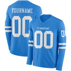 Custom Powder Blue White Long Sleeve Authentic Football Jersey
