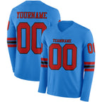 Custom Powder Blue Red-Black Long Sleeve Authentic Football Jersey