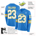 Custom Powder Blue White-Yellow Long Sleeve Authentic Football Jersey