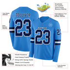 Custom Powder Blue Navy-White Long Sleeve Authentic Football Jersey