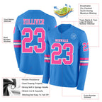 Custom Powder Blue Pink-White Long Sleeve Authentic Football Jersey
