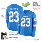 Custom Powder Blue White-Gray Long Sleeve Authentic Football Jersey
