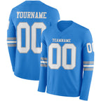Custom Powder Blue White-Gray Long Sleeve Authentic Football Jersey