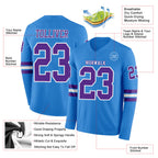 Custom Powder Blue Purple-White Long Sleeve Authentic Football Jersey