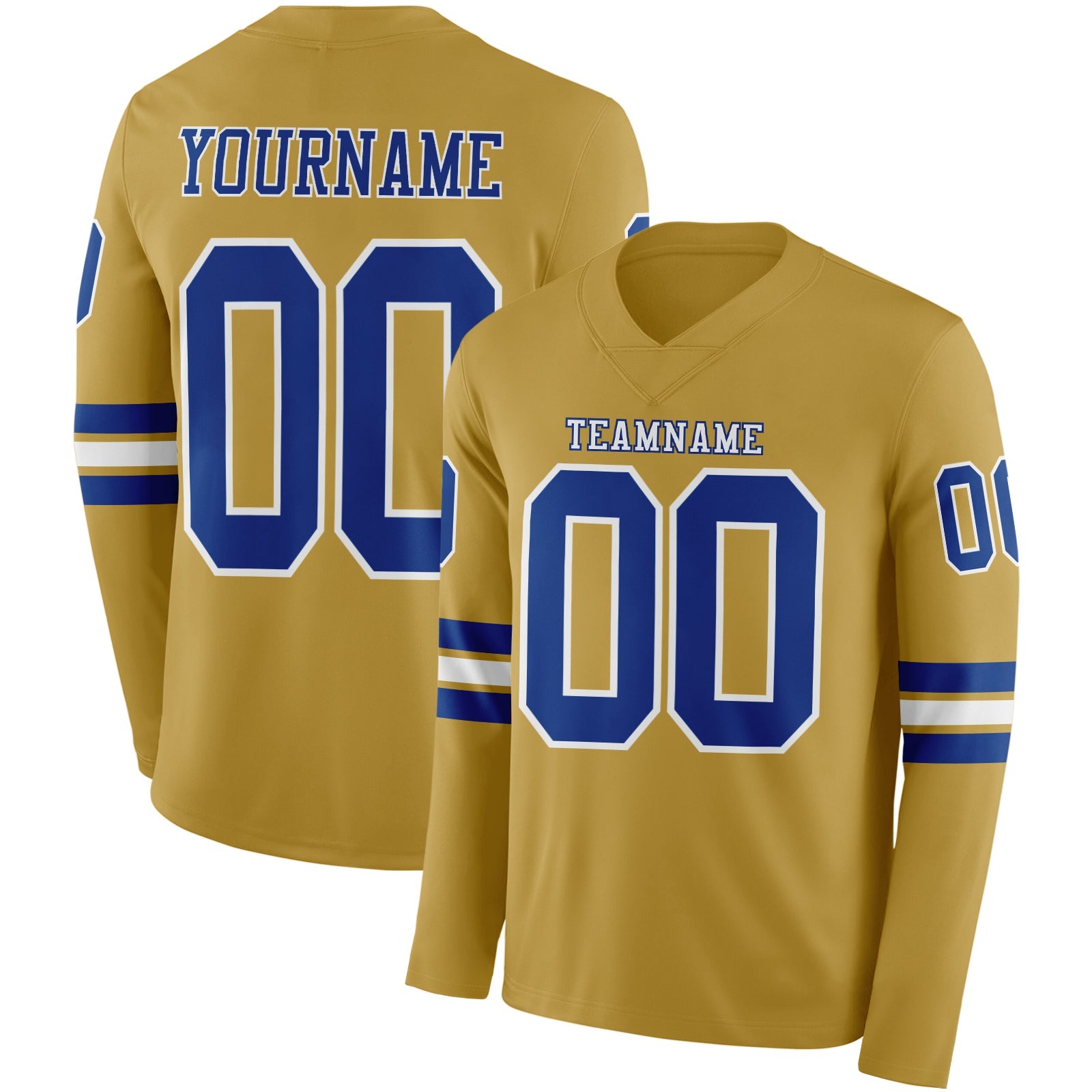 Custom Old Gold Royal-White Long Sleeve Authentic Football Jersey