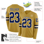 Custom Old Gold Navy-White Long Sleeve Authentic Football Jersey