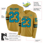 Custom Old Gold Teal-Black Long Sleeve Authentic Football Jersey