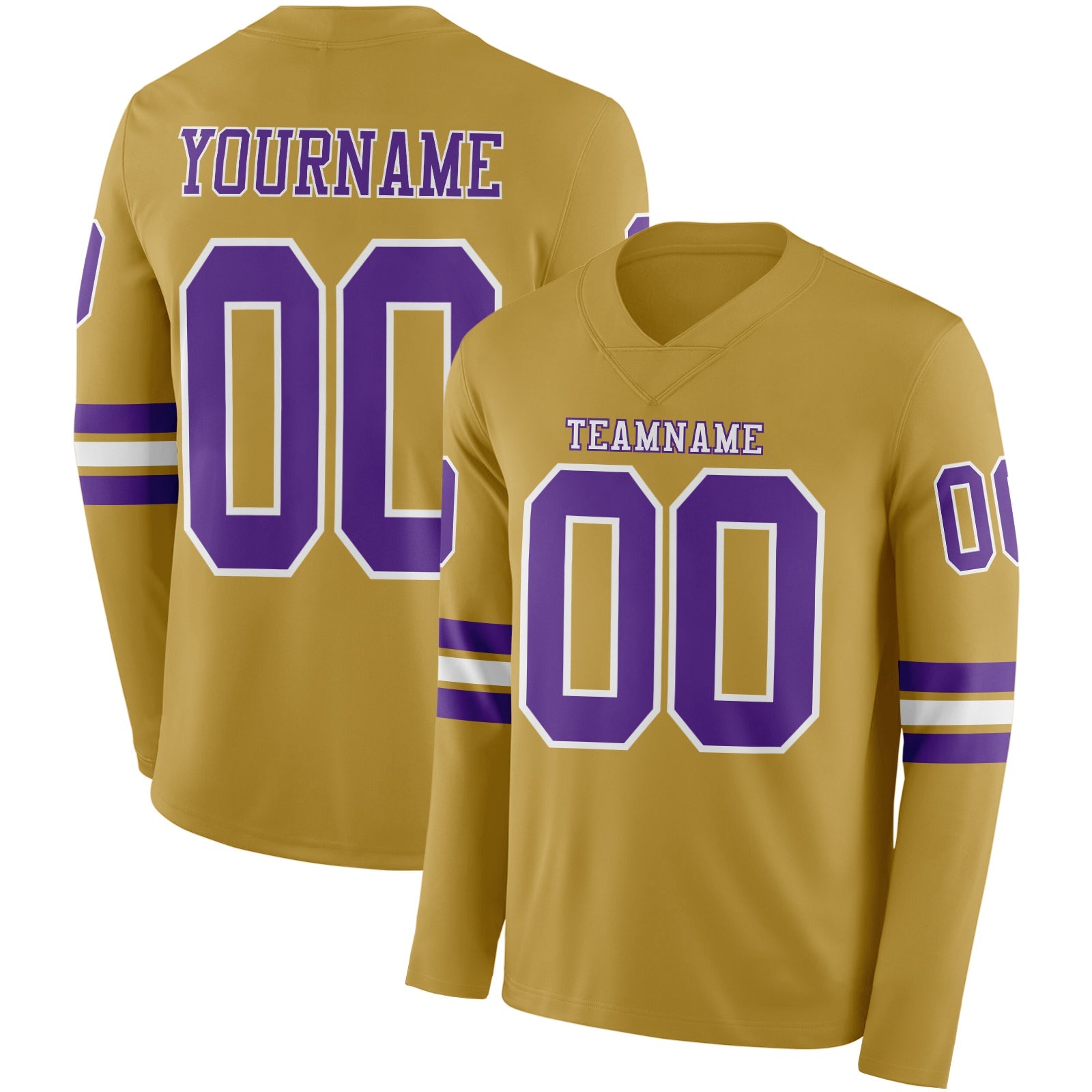 Custom Old Gold Purple-White Long Sleeve Authentic Football Jersey