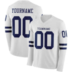Custom White Navy Long Sleeve Authentic Football Jersey