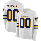 Custom White Navy-Gold Long Sleeve Authentic Football Jersey