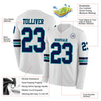 Custom White Navy-Teal Long Sleeve Authentic Football Jersey