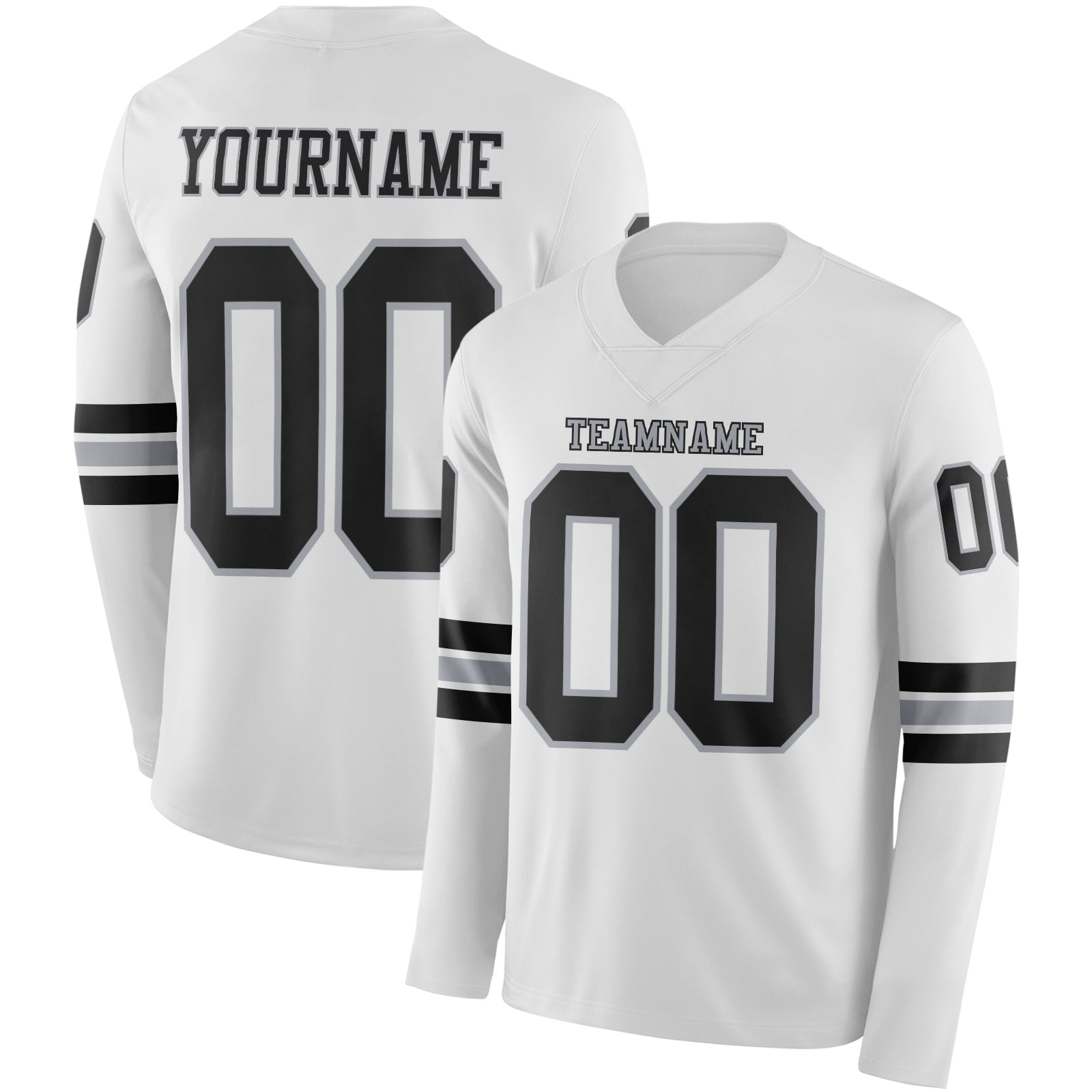 Custom White Black-Gray Long Sleeve Authentic Football Jersey