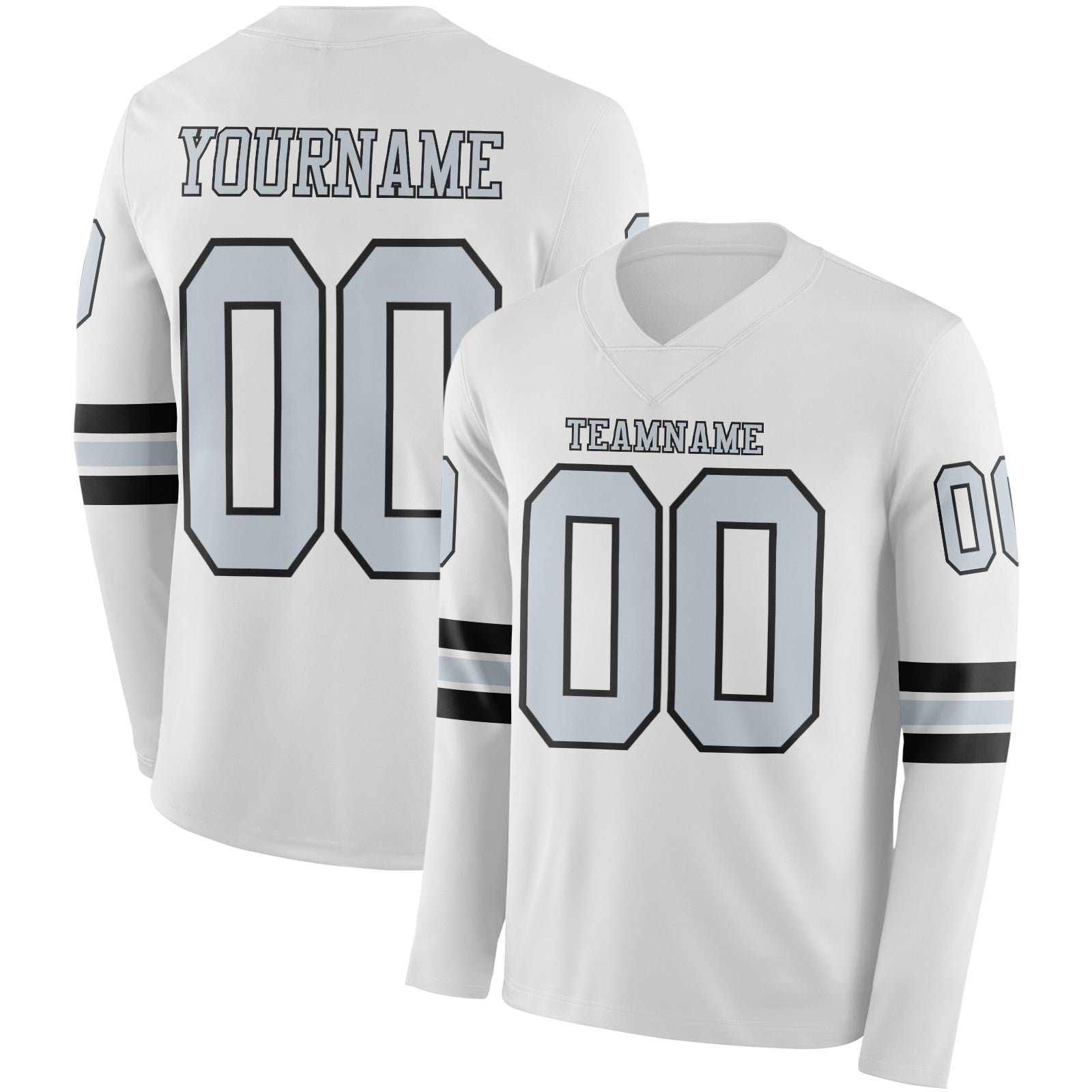 Custom White Silver-Black Long Sleeve Authentic Football Jersey