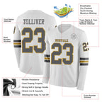 Custom White Steel Gray-Old Gold Long Sleeve Authentic Football Jersey