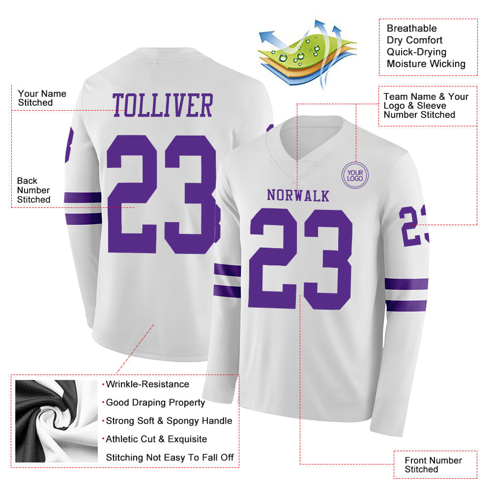 Custom White Purple Long Sleeve Authentic Football Jersey