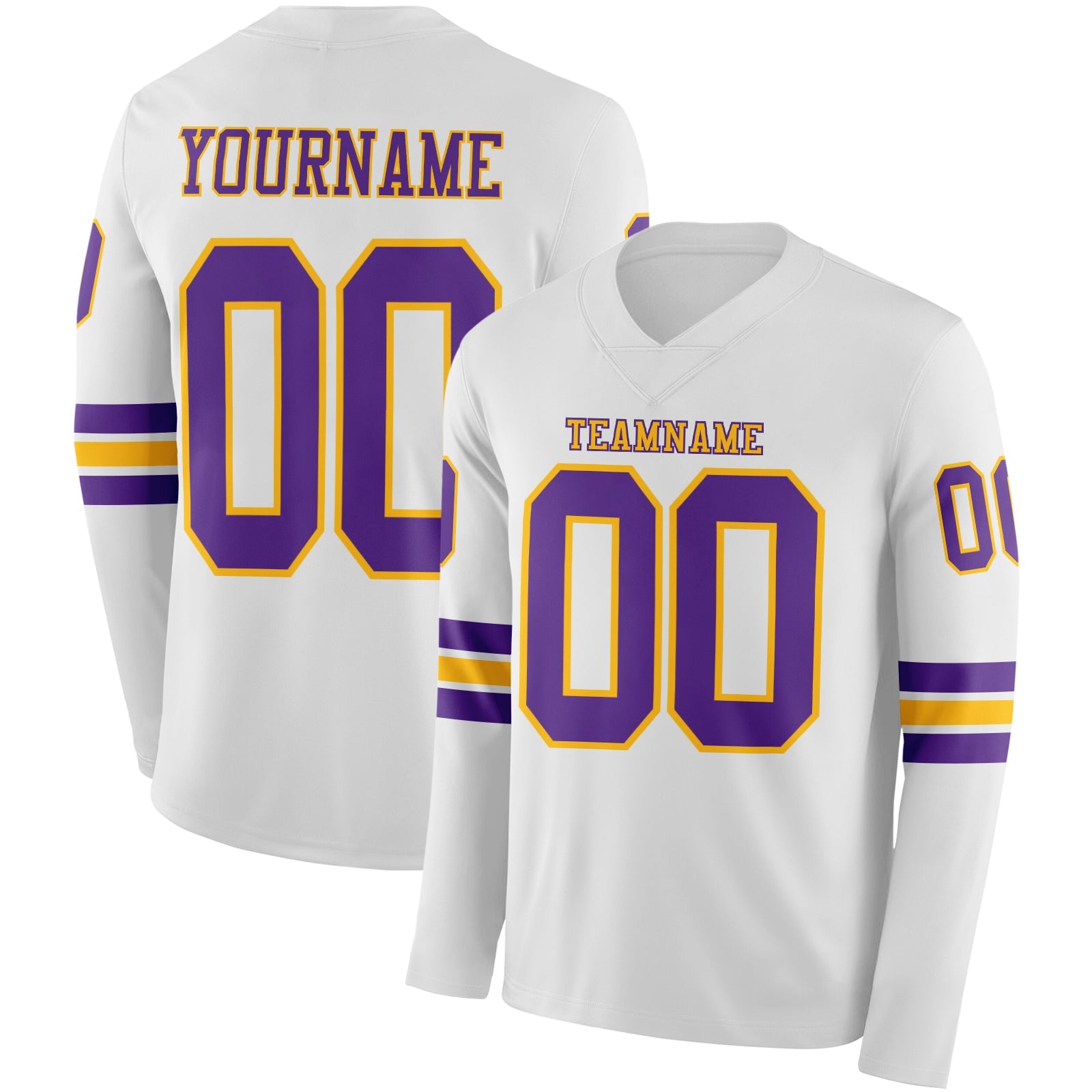 Custom White Purple-Gold Long Sleeve Authentic Football Jersey
