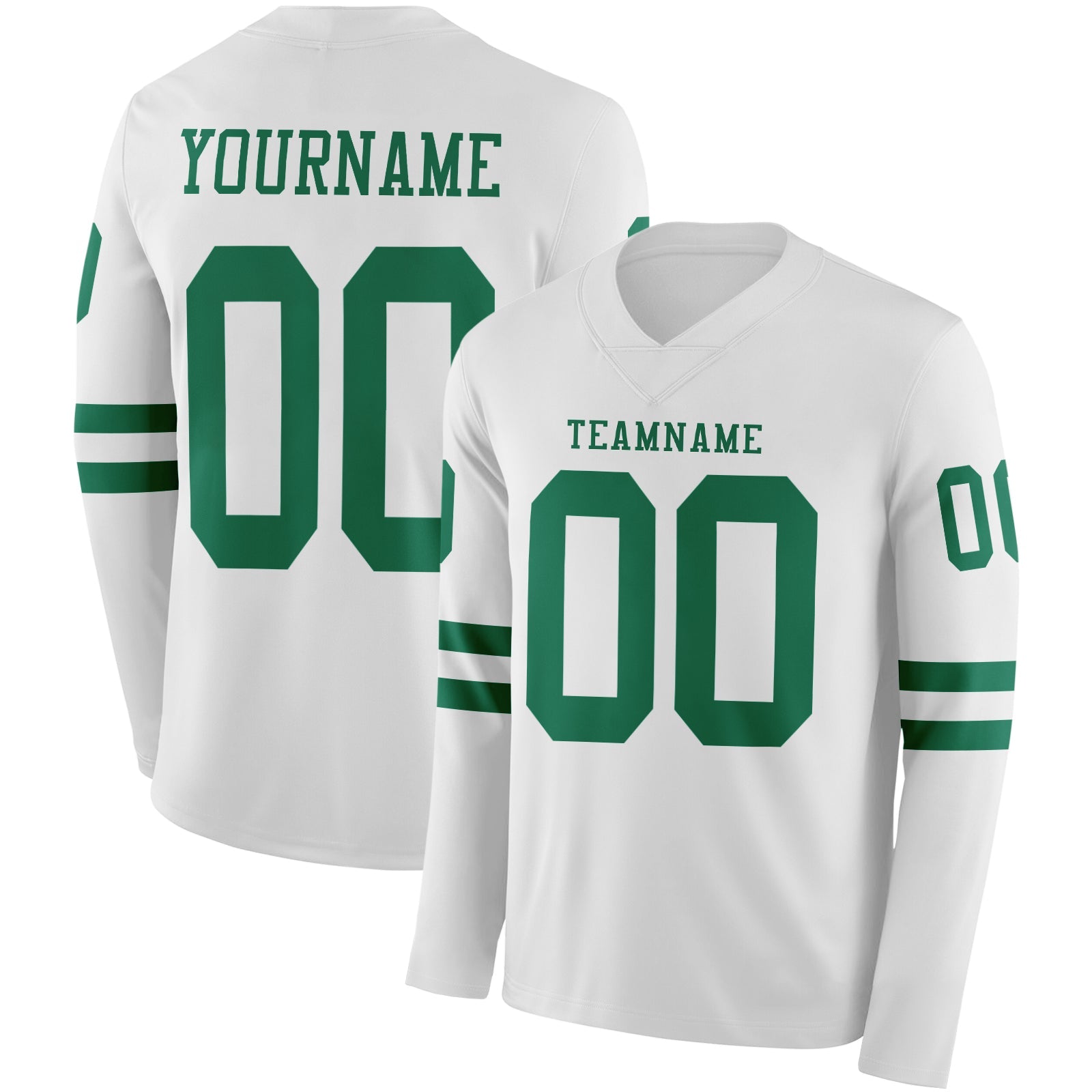 Custom White Kelly Green Long Sleeve Authentic Football Jersey