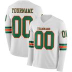 Custom White Kelly Green-Orange Long Sleeve Authentic Football Jersey