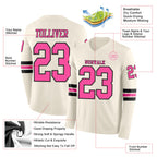 Custom Cream Pink-Black Long Sleeve Authentic Football Jersey