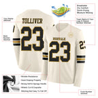 Custom Cream Black-Old Gold Long Sleeve Authentic Football Jersey