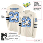 Custom Cream Light Blue-Black Long Sleeve Authentic Football Jersey