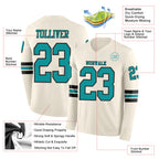 Custom Cream Teal-Black Long Sleeve Authentic Football Jersey