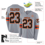 Custom Gray Black-Orange Long Sleeve Authentic Football Jersey