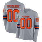 Custom Gray Orange-Navy Long Sleeve Authentic Football Jersey