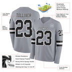 Custom Gray Black-White Long Sleeve Authentic Football Jersey